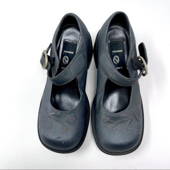LEI Y2K vintage girls Chunky Mary Janes EMILIM gray floral embroidered US 1 BoxK - Picture 8 of 8